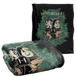 New in Package Harry Potter Hogwarts Green and Gold Floral Crest Blanket 60”x50”
